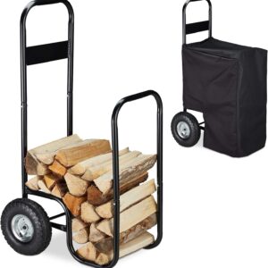 Carro leñero con ruedas y funda protectora, 60 kg