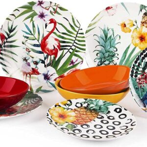 Excelsa - Vajilla Tropical Chic de 18 piezas en porcelana multicolor