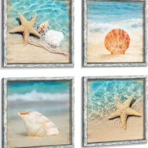 Juego de 4 cuadros de playa en madera con marco | Lazy Ocean