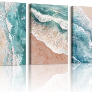 3 Cuadros Océano Azul y Verde 30x40cm | Decoración Pared Moderno
