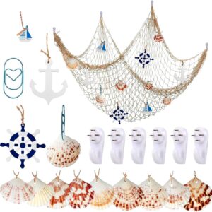 Red de pesca decorativa náutica con conchas YSDMY 1,5x2m