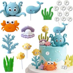 Decoración tarta océano: pulpo, cangrejo y criaturas marinas - LIULINY