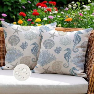 Funda exterior cojines jardín 45x45 cm azul caballitos mar - Pack 2