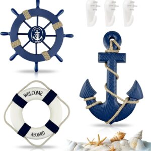 GZLFH 5 piezas náuticas decorativas: ancla, timón y salvavidas