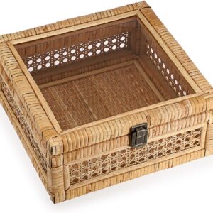 Caja ratán decorativa IGNPION 25x25 cm con tapa acrílica