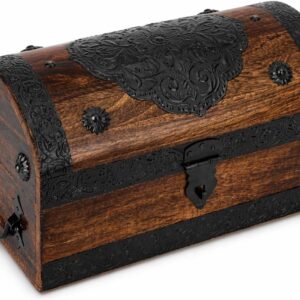 Cofre pirata vintage de madera de mango, joyero rústico con conchas