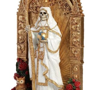 Santa Muerte Real 23,8 cm - Arco Dorado - Resina Pintada a Mano
