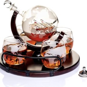 Kemstood Decantador de whisky 850 ml + 4 vasos grabados - Regalo premium