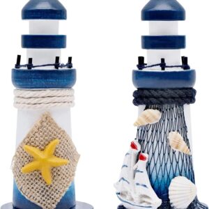 Faro decorativo de madera 2 unidades – Adorno náutico estilo mediterráneo