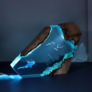 Lámpara oceánica de resina y madera, luz nocturna decorativa