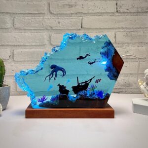 Lámpara oceánica de resina 3D, luz nocturna decorativa