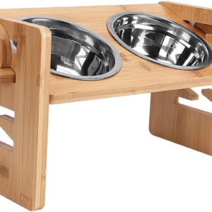 Soporte elevado de bambú para comedero de perros y gatos
