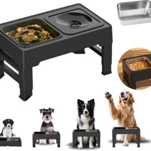 Comedero elevado perro 3 en 1 KATLKIU, acero inoxidable y anti goteo