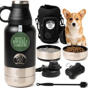 Botella agua perro 1L acero inoxidable 4 en 1 | NomadaPaw