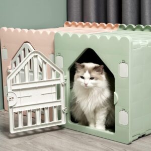 Jaula para Perros y Gatos, caseta plástico con mesa auxiliar