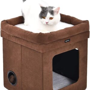 Casa plegable para gatos Amazon Basics, marrón, 38x38x43 cm