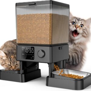 Comedero automático para gatos Oneisall 5L, 2 tazones, acero inoxidable