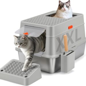 Caja arena gatos XXL acero inoxidable 3 en 1 Shikha