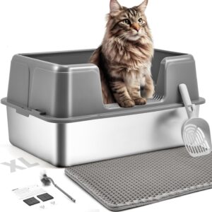 Arenero gatos acero inoxidable XXL 60x40x31cm Papettly