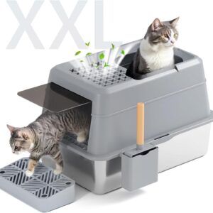 FRETONBA Arenero Gato XXL Acero Inoxidable 26L Gris