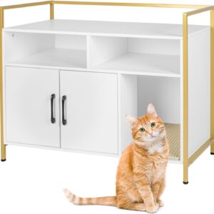 Armario arenero para gatos Relaxdays 74x90 cm, blanco/dorado