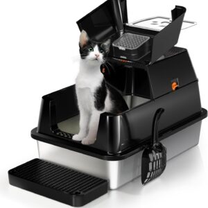 Arenero inoxidable para gatos con tapa abatible 180°