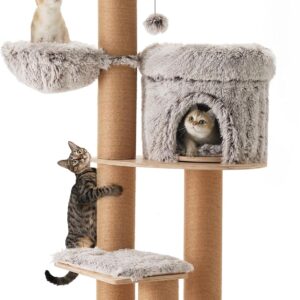 FUKUMARU Árbol gatos 155 cm, torre rasca 4 niveles con hamaca y cojines lavables