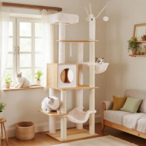 Árbol para gatos Hey-brother 66 cm, torre moderna con rascadores