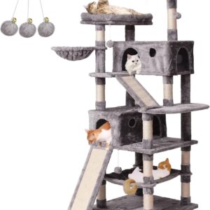 Rascador torre para gatos grandes 180 cm con casa y hamaca