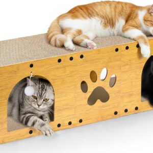 Gimars Rascador Gatos 100x30x30 cm - Cartón Resistente + Zona de Juego