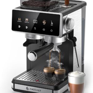 AMZCHEF Cafetera espresso con molinillo 20 bar, 20 ajustes