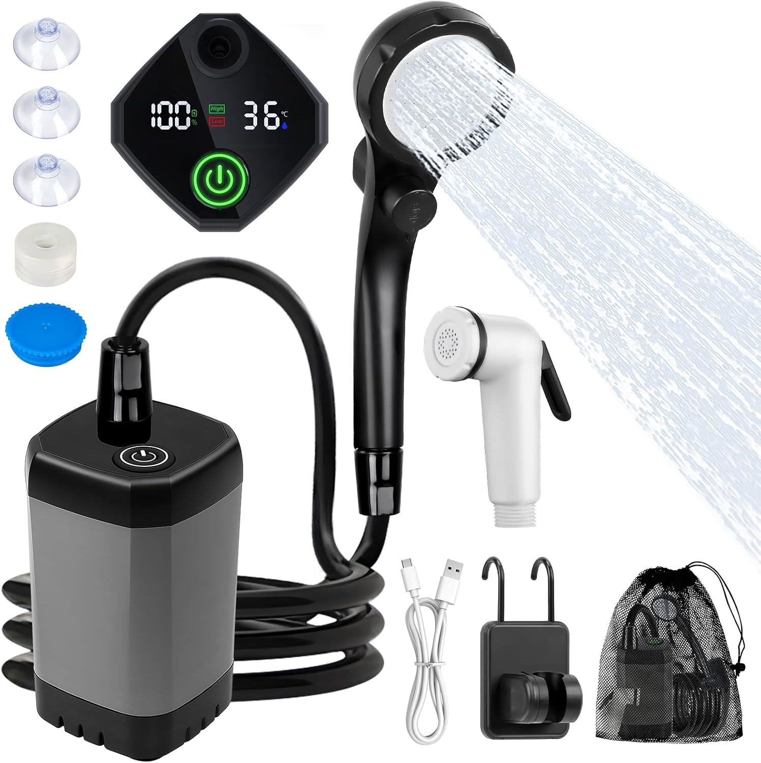 Ducha portátil Fohil 6000 mAh con pantalla LED