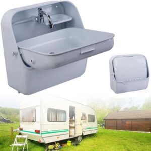 Fregadero plegable para caravana, acero inoxidable blanco