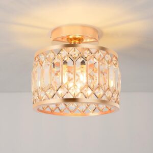Lámpara techo cristal E27 dorada, moderna y minimalista