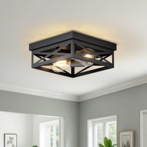 Lámpara foco techo cuadrada negra 2 luces E27