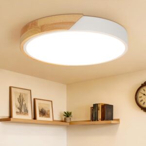 Lámpara LED techo redonda 24W φ30cm, madera, 3000K - Kimjo