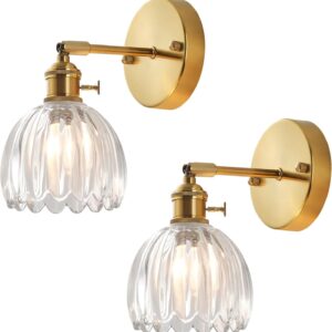Lote 2 apliques pared flor vintage latón dorado y cristal E27