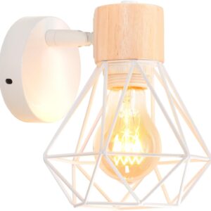 Lámpara pared vintage 16 cm madera-metal industrial (Tipo-B, Blanco)