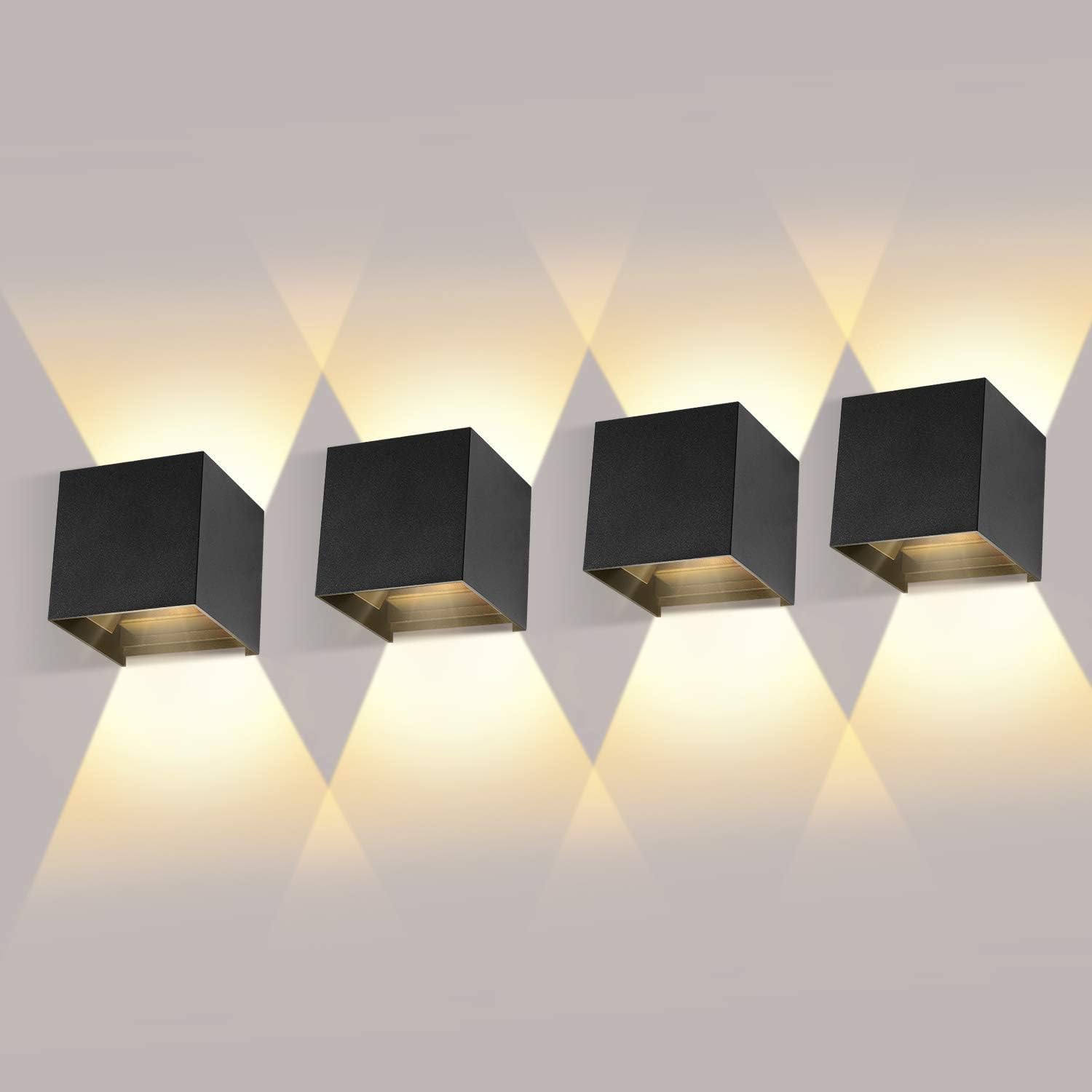 LEDMO 4x apliques pared LED 12W 3000K negro IP65 ajustable