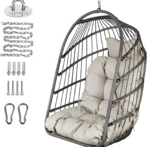 Silla huevo plegable de mimbre y ratán con kit de colgado