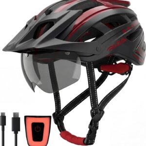 RLQA Casco Bicicleta Adulto MTB con Visera y Gafas