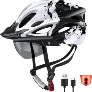 Casco ciclista con luz LED y gafas, ajuste 57-62 cm