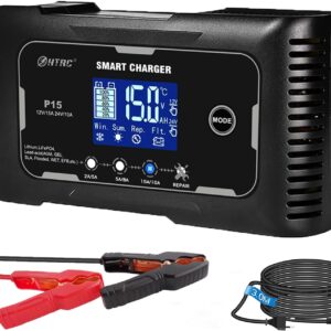 SolaMr Cargador 15A 12V/24V con Pantalla LCD y Compensación Térmica