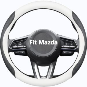 Funda de volante de piel napa blanca para Mazda