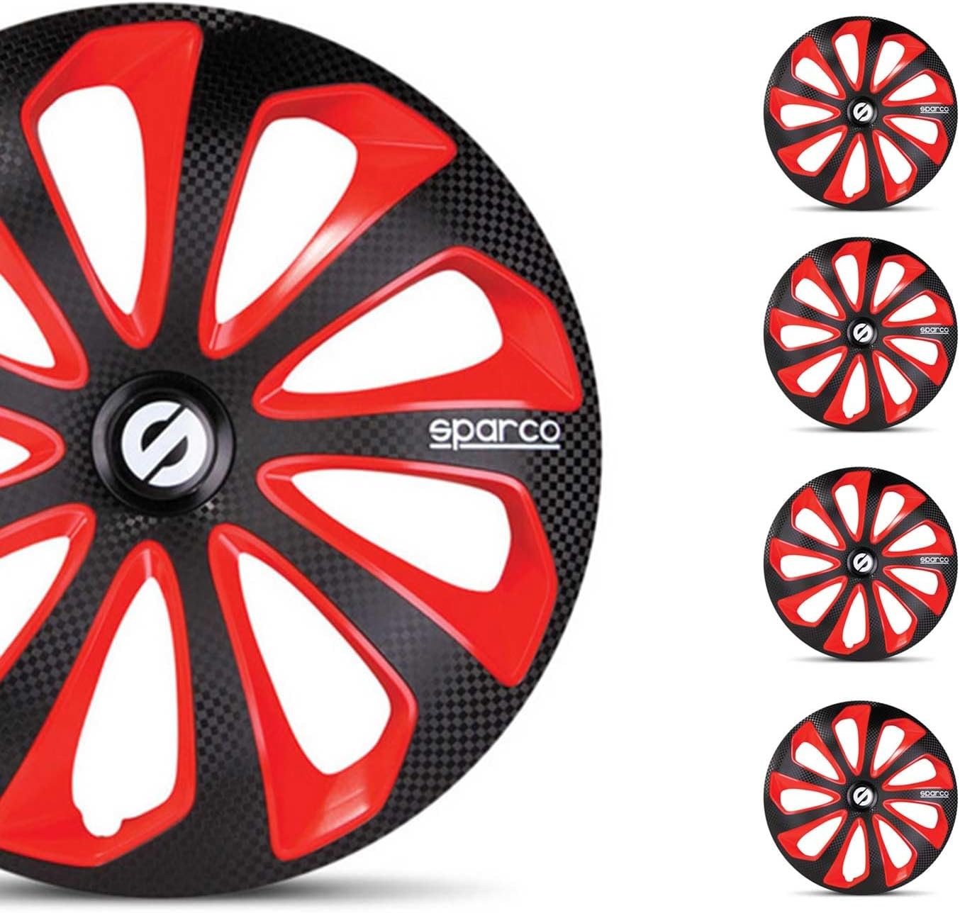 SPARCO Kit tapacubos 16" negro/rojo carbón (4 uds.)