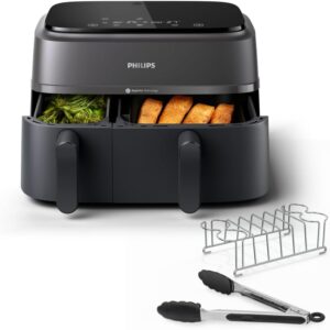 Freidora de aire Philips Serie 3000, 9 L, doble cesta y kit desayuno