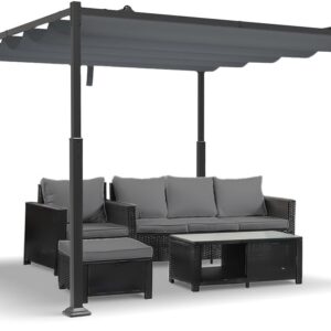 VOUNOT® Cenador 3x3m con Techo Retráctil Gris Oscuro
