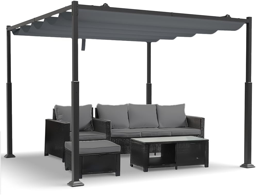 VOUNOT® Cenador 3x3m con Techo Retráctil Gris Oscuro