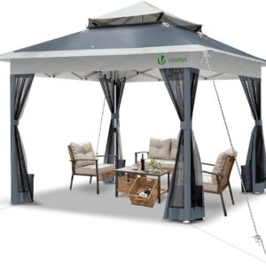 VOUNOT® Gazebo Plegable 3.6x3.6m Gris | Protección UV y Estabilidad