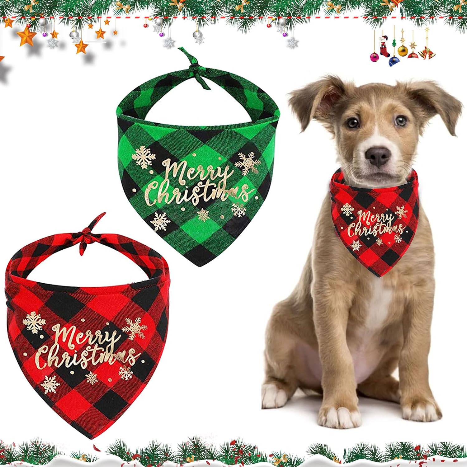 Bandana Navidad perros 2 unidades: rojo y verde, personalizable